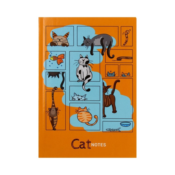 Записная книжка А5, 64 листа в клетку "Жизнь кота", интегральная обложка, глянцевая ламинация, блок 65г/м2