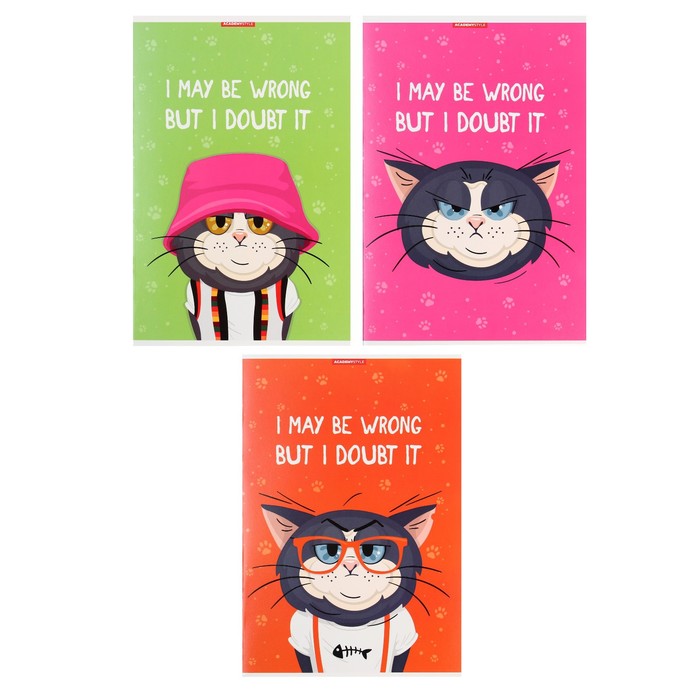 Тетрадь А4-, 48 листов в клетку "Уверенный кот", обложка мелованный картон, выборочный УФ-лак, МИКС - Фото 1