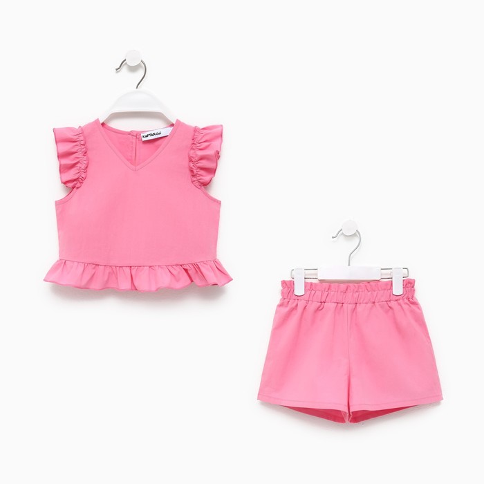 Комплект для девочки (топ, шорты) KAFTAN, р.32 (110-116 см), ярко-розовый - фото 1907697727