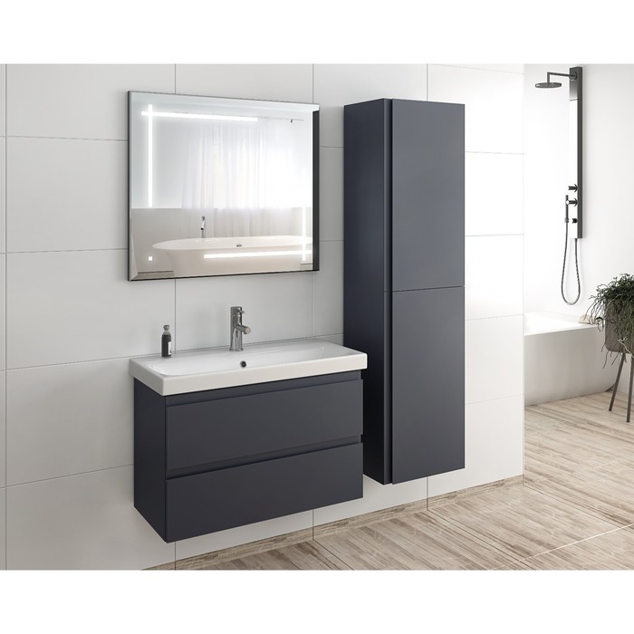 Комплект мебели для ванной Домино Graffo Moduo 80, графит матовый, с 2 верхними ящиками