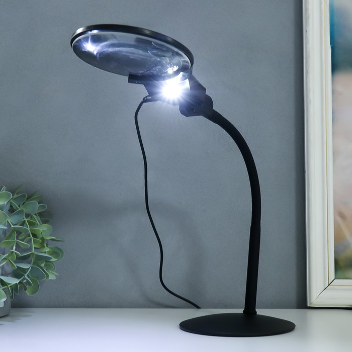 Лампа-лупа х3 х4,5 для творчества LED от 3LR1130 линзы d=2,1 и 11 см чёрный - фото 1910633991