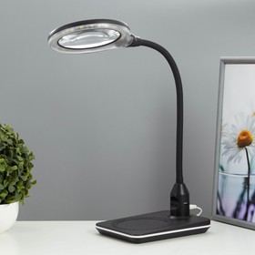 Настольная лампа с лупой 5х "Монокль" LED 5Вт 3000К черный 14х14х56см RISALUX