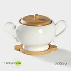 Сахарница BellaTenero, 500 мл, на бамбуковой подставке, фарфор, белая - Фото 1