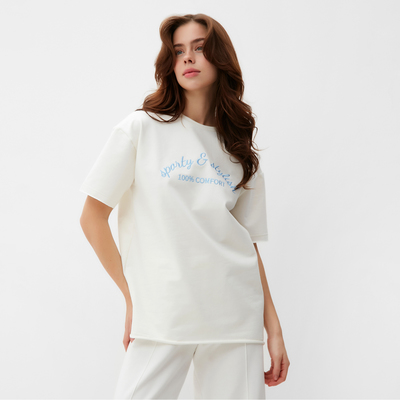 Футболка женская MINAKU OVERSIZE FIT: SPORTY & STYLISH, цвет экрю, размер 42