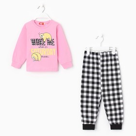 Пижама для девочки, цвет розовый/клетка, рост 98 см