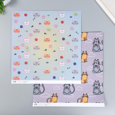 Бумага для скрапбукинга двусторонняя «Котики», плотность 180 г, 30.5×32 см