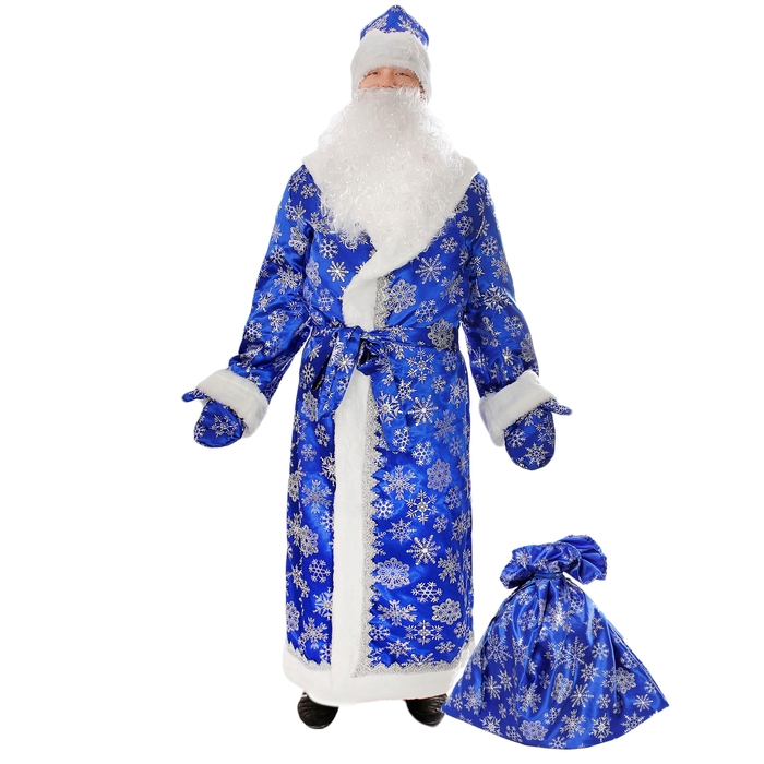 Карнавальный костюм «Дед Мороз», сатин, р. 54-56, цвет синий - Фото 1