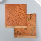 Бумага для скрапбукинга двусторонняя крафт "Листья и рукопись" плотность 180 гр 15,5х17 см - Фото 2