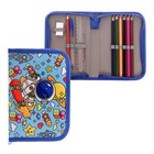 Пенал школьный «Космос», 13×19.5 см, на молнии, 1 секция, с наполнением, ткань - Фото 1