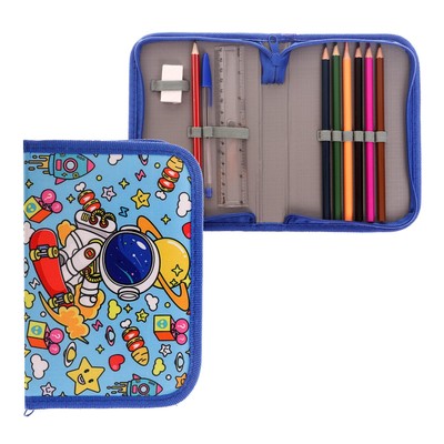 Пенал школьный «Космос», 13×19.5 см, на молнии, 1 секция, с наполнением, ткань