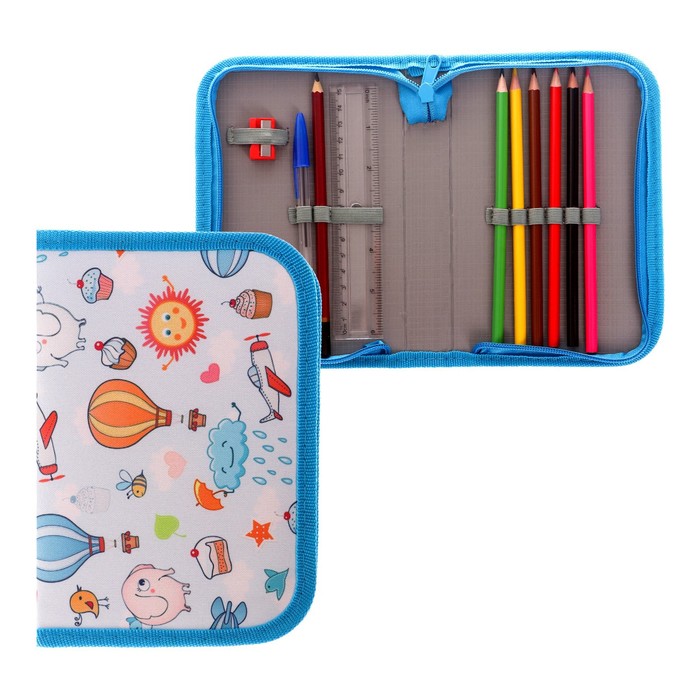 Пенал школьный «Небо», 13×19.5 см, на молнии, 1 секция, с наполнением, ткань - Фото 1