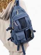 Рюкзак школьный на молнии, с карманами, синий - Фото 3