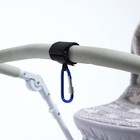 Карабин на липучке для сумки на коляску, металлический, цвет синий - фото 9201692