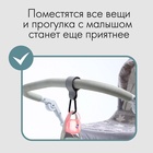 Крючок карабин для сумок на коляску, на липучке, экокожа, серый - Фото 4