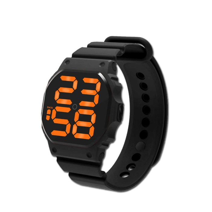 Часы наручные электронные с силиконовым ремешком, влагозащищенные, чёрные - Фото 1
