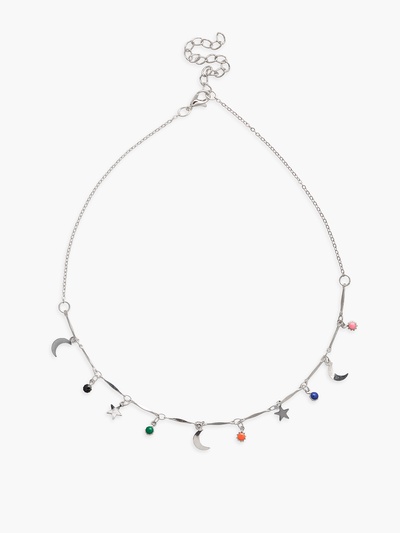 Чокер «Полумесяц», фазы луны, цветной в серебре, 35 см