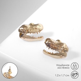 Серьги металл «Динозавры» скелет, цвет золото