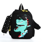 Рюкзак детский с пеналом, отдел на молнии, цвет чёрный - фото 24727146