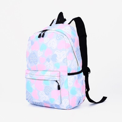 Рюкзак школьный из текстиля на молнии, наружный карман, цвет сиреневый/розовый