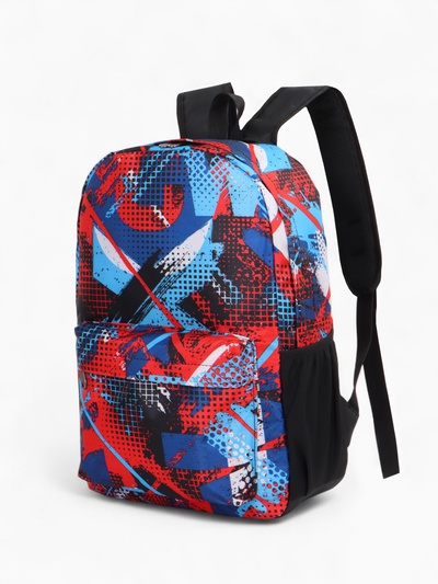 Рюкзак школьный на молнии, с карманом, с абстрактным принтом, однотонный, размер 29×12×42 см, красный/голубой