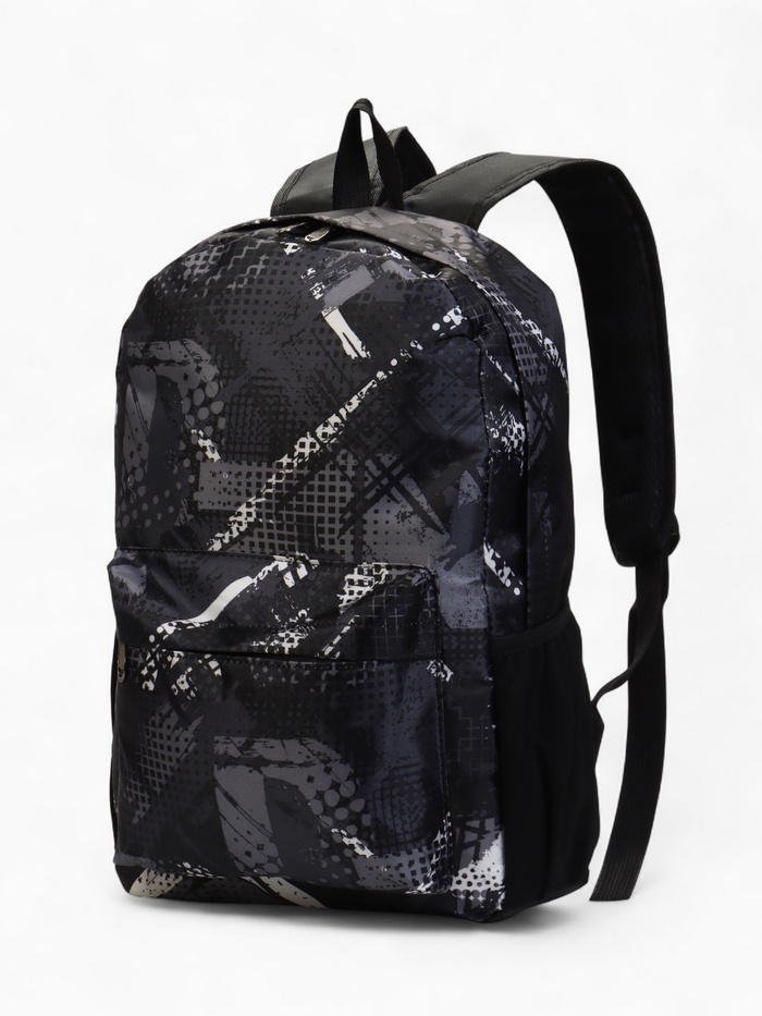 Рюкзак школьный на молнии, с карманом, с абстрактным принтом, однотонный, размер 29×12×42 см, чёрный/серый - Фото 1