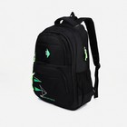 Рюкзак на молнии, 3 наружных кармана, цвет чёрный/зелёный - фото 285209794