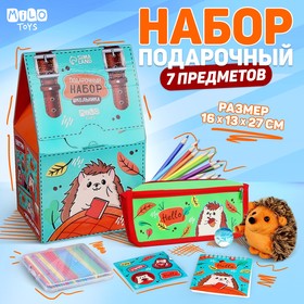 Подарочный набор школьника с мягкой игрушкой «Ёжик», 7 предметов