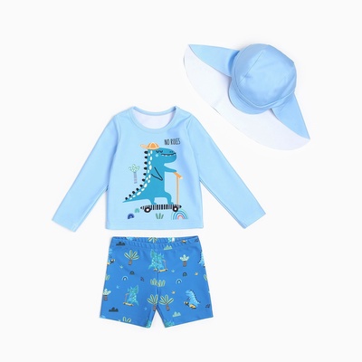 Купальный костюм детский (лонгслив, шортики и панамка) Крошка Я «Дино», рост 80-86 см, голубой