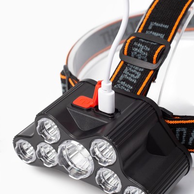 Фонарь налобный аккумуляторный, 10 Вт, 1000 мАч, 200 Лм, LED, IPX3