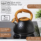 Чайник Magistro Heat, 3 л, ТРС, ручка soft-touch, со свистком, индукция, нержавеющая сталь, чёрный - Фото 1