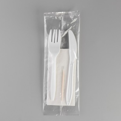 Набор биоразлагаемых приборов "Вилка, нож, зубочистка, салф. бум."