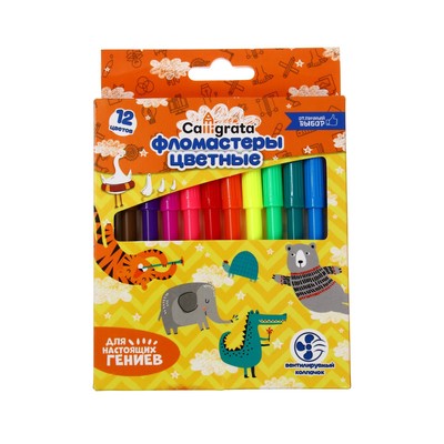 УЦЕНКА Фломастеры 12 цветов, вентилируемый колпачок, в картонной коробке