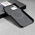 Чехол MYBIT для iPhone 13 Pro Max, кевларовый, противоударный, поддержка MagSafe, черный - Фото 4