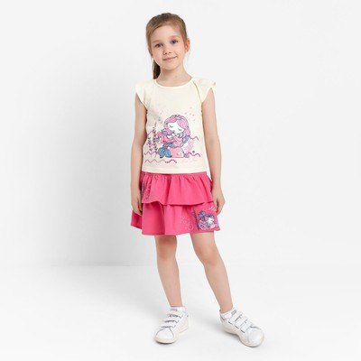 Комплект (футболка/юбка) для девочки, цвет светло-бежевый/розовый, рост 122 см