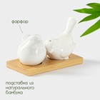 Набор для специй BellaTenero «Воробушки», солонка 75 мл, перечница 75 мл, на бамбуковой подставке, фарфор, белый - Фото 2