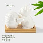 Набор для специй BellaTenero «Мишка с ульем», солонка 40 мл, перечница, 40 мл, на бамбуковой подставке, фарфор, белый - Фото 2