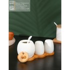 Набор фарфоровый для специй на бамбуковой подставке BellaTenero, 3 предмета: солонка 70 мл, перечница 70 мл, сахарница с ложкой 260 мл, белый - Фото 3