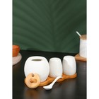 Набор фарфоровый для специй на бамбуковой подставке BellaTenero, 3 предмета: солонка 70 мл, перечница 70 мл, сахарница с ложкой 260 мл, белый - Фото 4