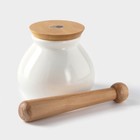 Ступка для специй BellaTenero, 380 мл, с пестиком, на бамбуковой подставке, фарфор, белая - Фото 3