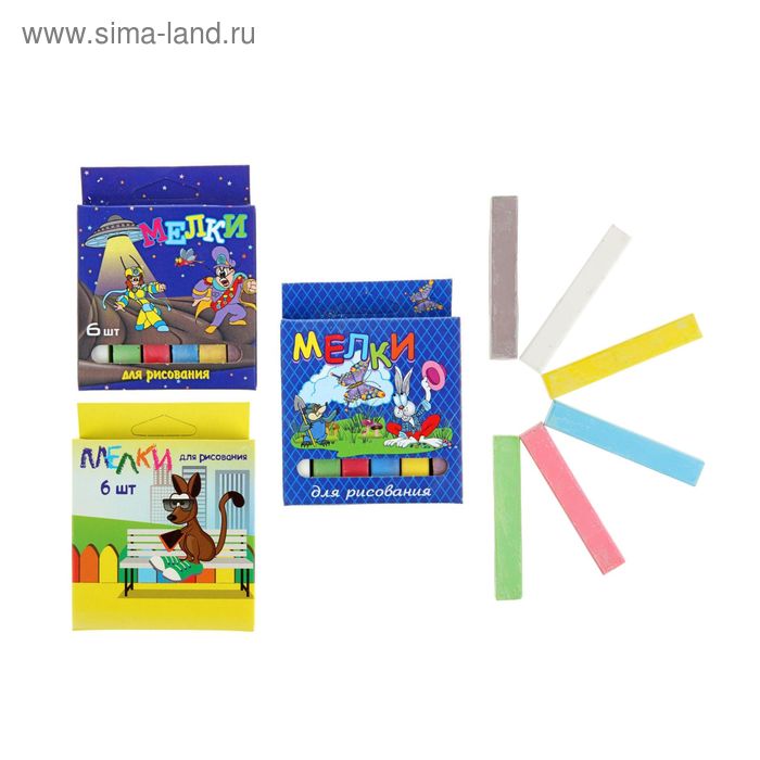 Мелки цветные «Квартет», в наборе 6 штук, квадратные, МИКС - Фото 1