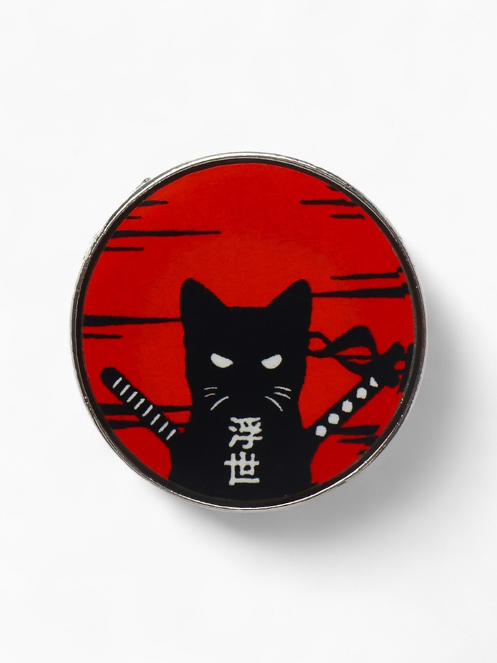 Значок «Япония» кот с нунчаками, цвет чёрно-красный в серебре - Фото 1
