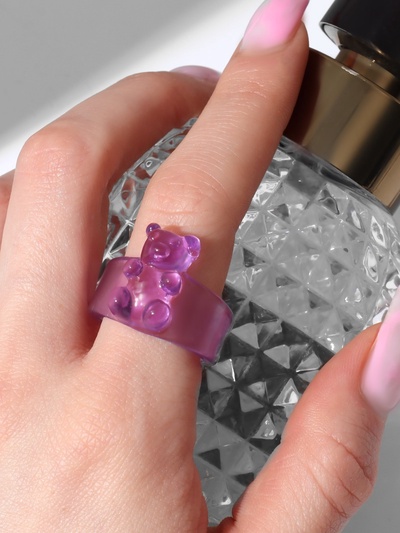 Кольцо «Мармеладный мишка» широкое, цвет фиолетовый, размер 18