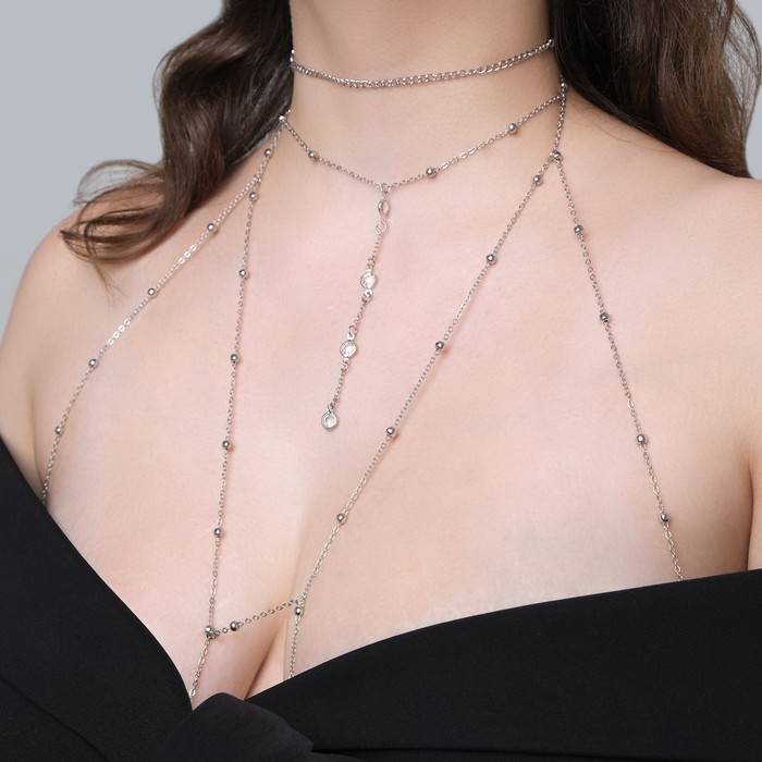 Цепочка на тело женская «Шарики» перекрест, белая в серебре - Фото 1