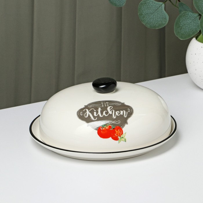 Блинница с крышкой Skyphos, 23×9.7 см, керамика, белая - Фото 1