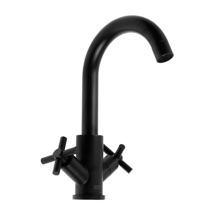 Смеситель для раковины ZEIN Z15F, короткий излив, кран-букса 1/2", нержавеющая сталь, черный