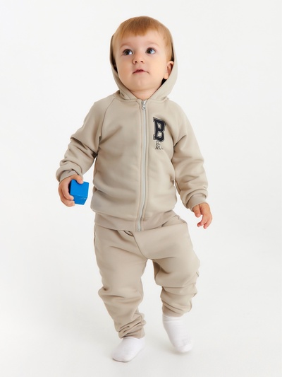 Костюм: толстовка и брюки Крошка Я Street style, бежевый, рост 62-68 см