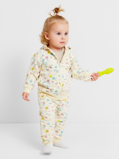 Костюм для девочки (толстовка, брюки) «Крошка Я» Flower, рост 86-92 см, бежевый