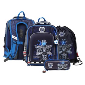 Рюкзак каркасный 35 х 26 х 14 см, Across HK22, наполнение: мешок, пенал, голубой/розовый HK22-1