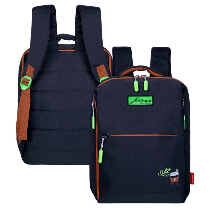 Рюкзак молодёжный 39 х 26 х 10 см, эргономичная спинка, Across G6, чёрный/зелёный G-6-1 - Фото 1