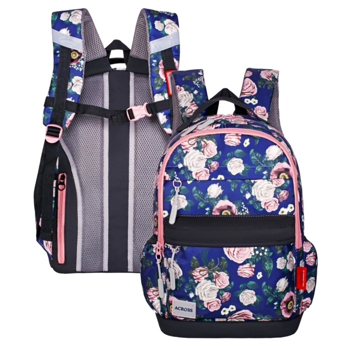 Рюкзак молодёжный 43 х 29 х 18 см, эргономичная спинка, Across 155, синий/розовый 155-5 - Фото 1